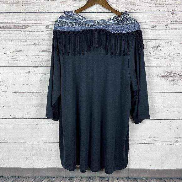 Catherines Shirt Womens 2X Blue Handkerchief Western Knit Flowy Tassel Rodeo - Picture 4 of 12